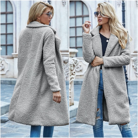 fur long teddy jacket coat fall trench pea coat - Picture 5 of 8